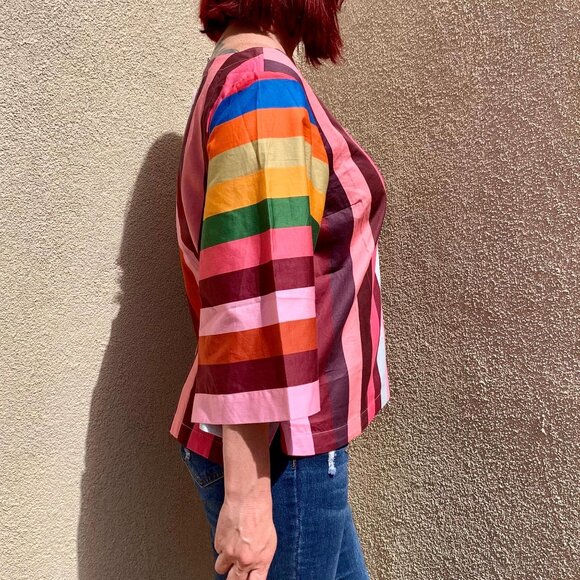 NWT Anthropologie Striped Rainbow Bell Sleeve Top - Picture 6 of 11